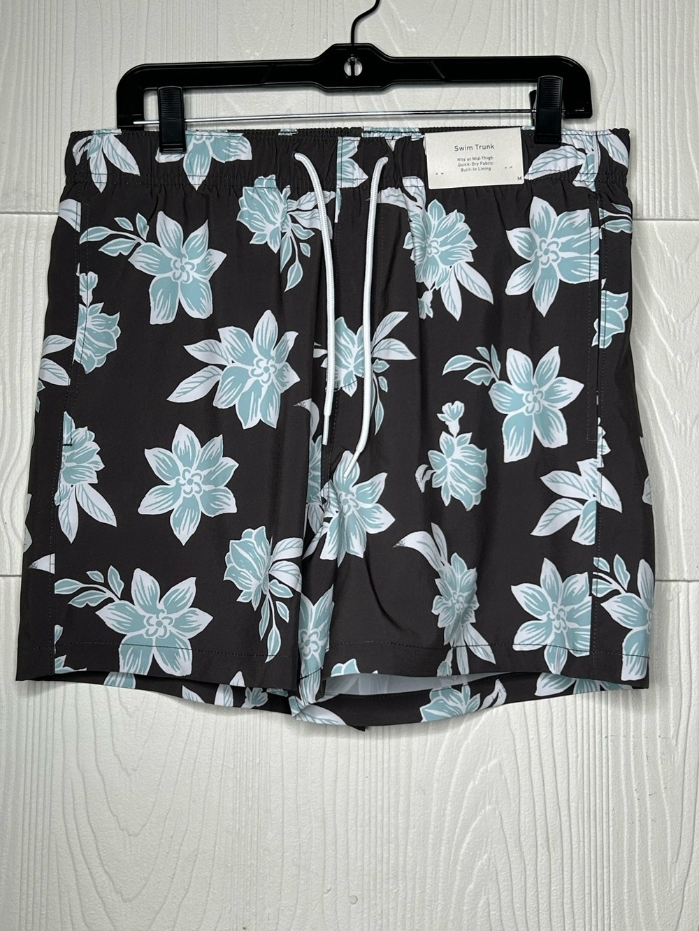 Hollister Black Swim Shorts with Light Blue Floral Print